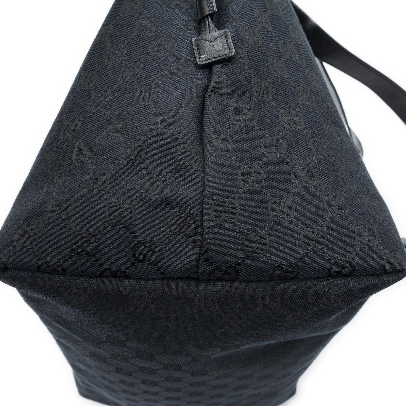 Gucci Side Drawstring Shopping Tote Black GG Canvas — view 8