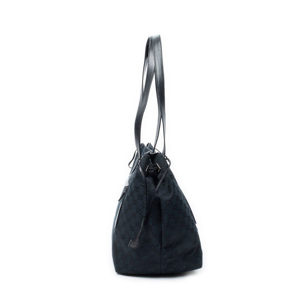 Gucci Side Drawstring Shopping Tote Black GG Canvas — view 3