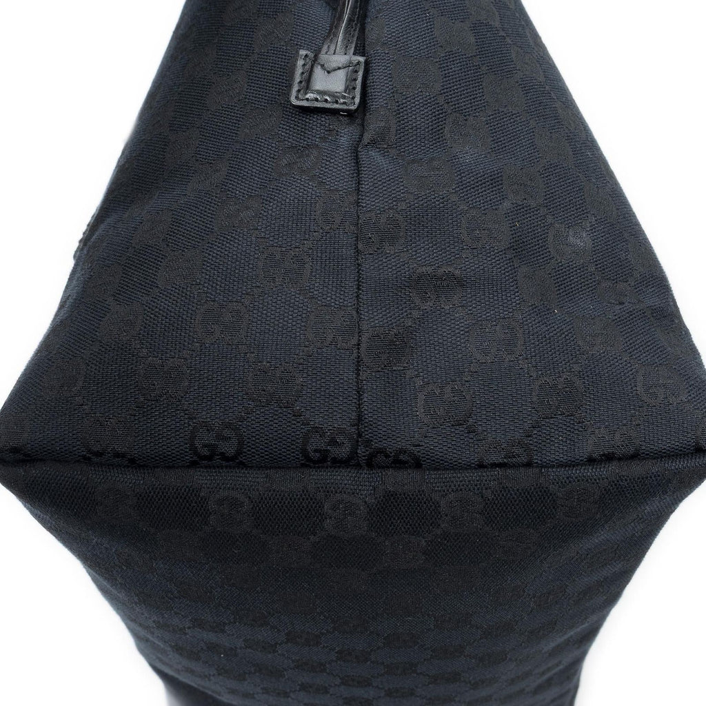Gucci Side Drawstring Shopping Tote Black GG Canvas — view 7