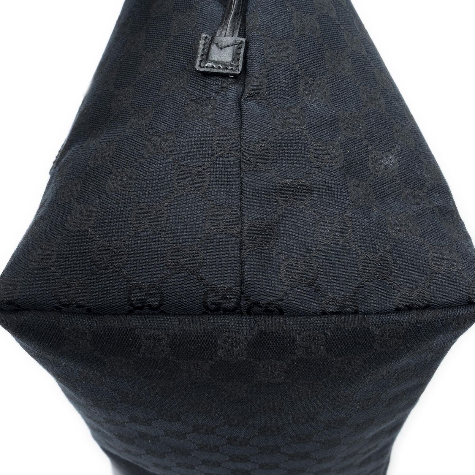Gucci Side Drawstring Shopping Tote Black GG Canvas — view 7