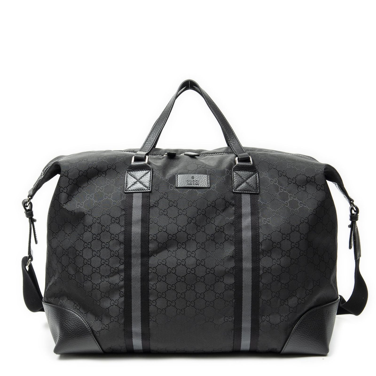 Gucci Web Collapsible Weekender Black GG Nylon Canvas Travel