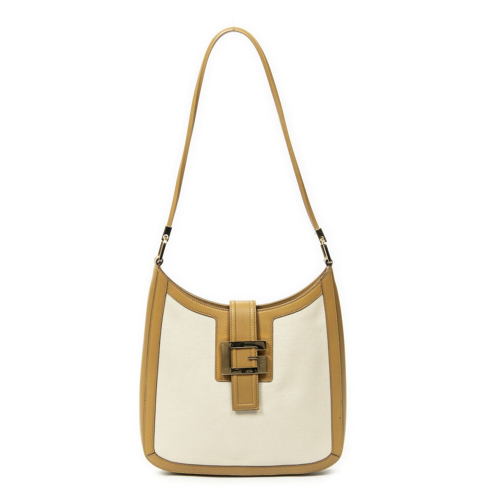 Gucci G Shoulder Bag Tan Beige Canvas