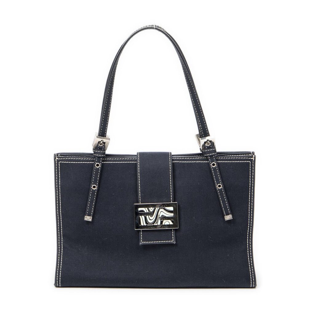 Fendi Vintage FF Marble Tote Blue Denim Canvas