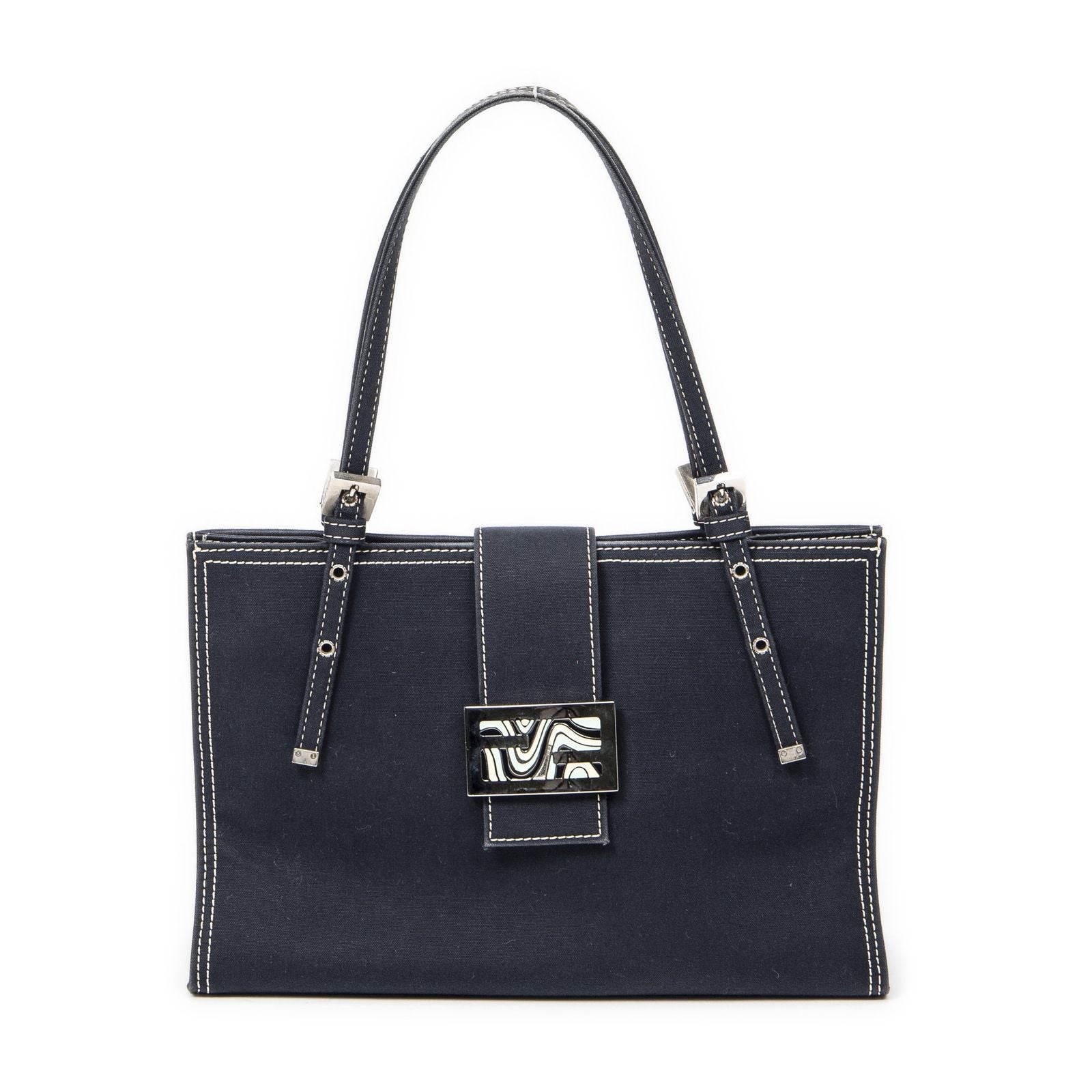 Fendi Vintage FF Marble Tote Blue Denim Canvas