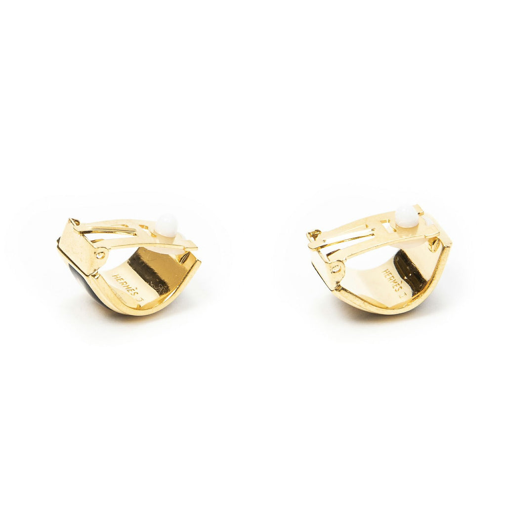 Hermes Enamel Earrings Black Red Flower Motifa — view 2