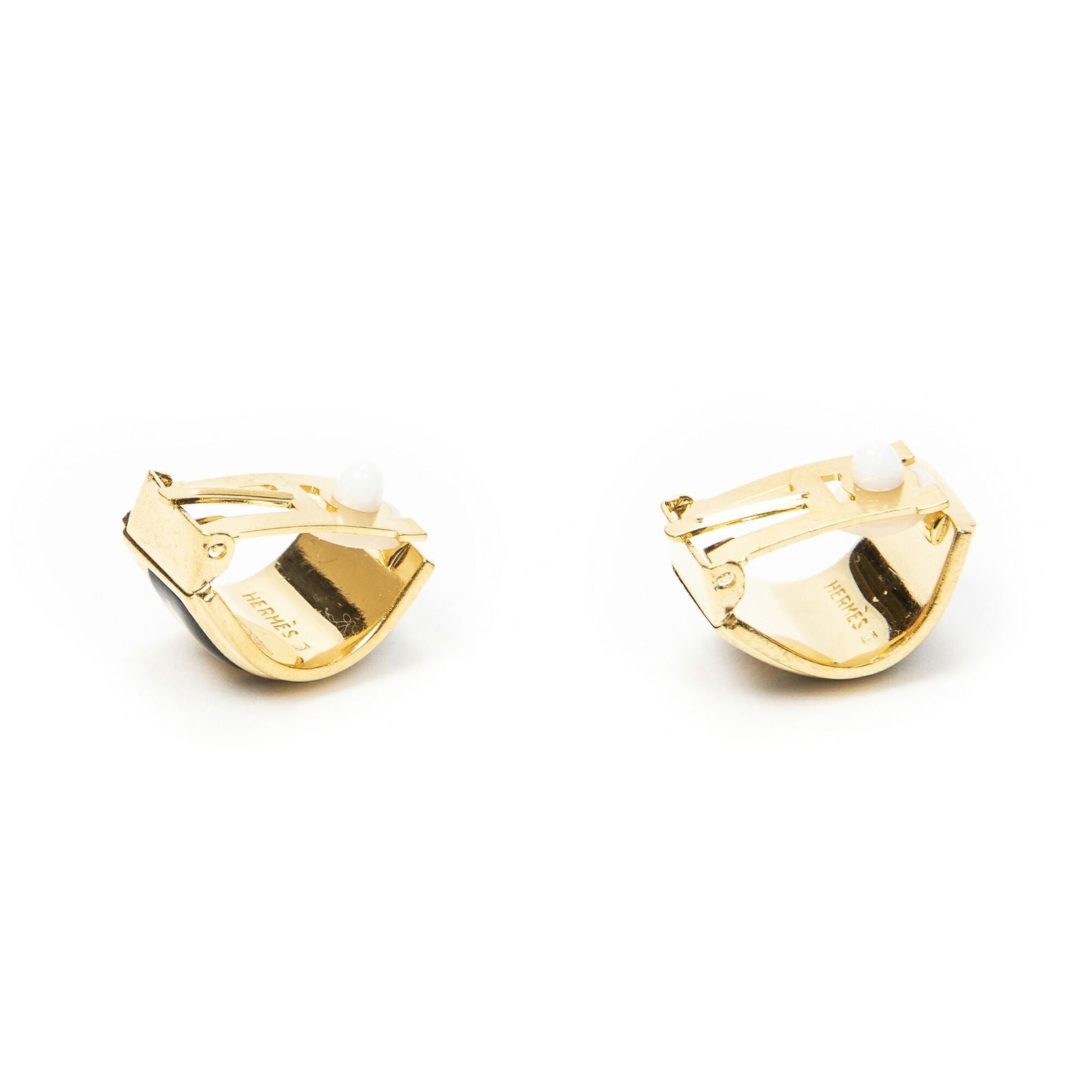 Hermes Enamel Earrings Black Red Flower Motifa — view 2