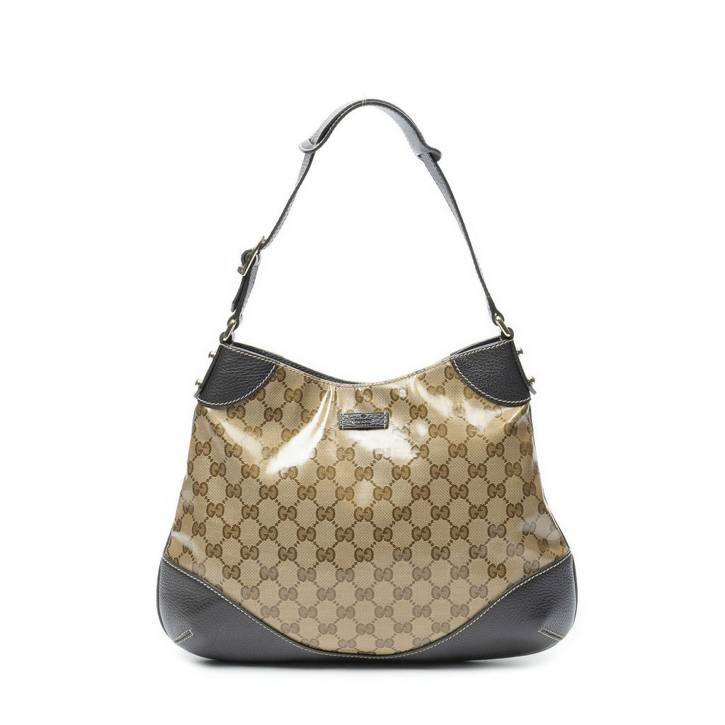 Gucci Zip Beige Brown Crystal Canvas Shoulder