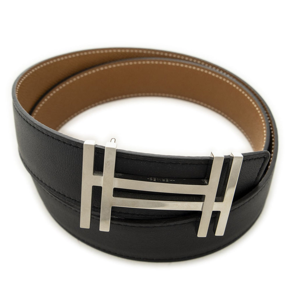 Hermes H Au Carre Reversible Belt Black Brown Leather