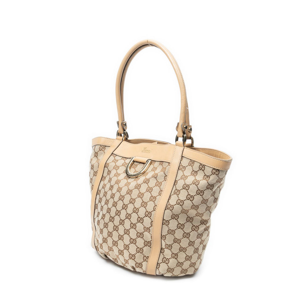 Gucci Medium D Ring Bucket Tote Beige Tan GG Canvas — view 2