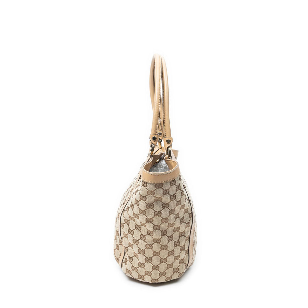 Gucci Medium D Ring Bucket Tote Beige Tan GG Canvas — view 3