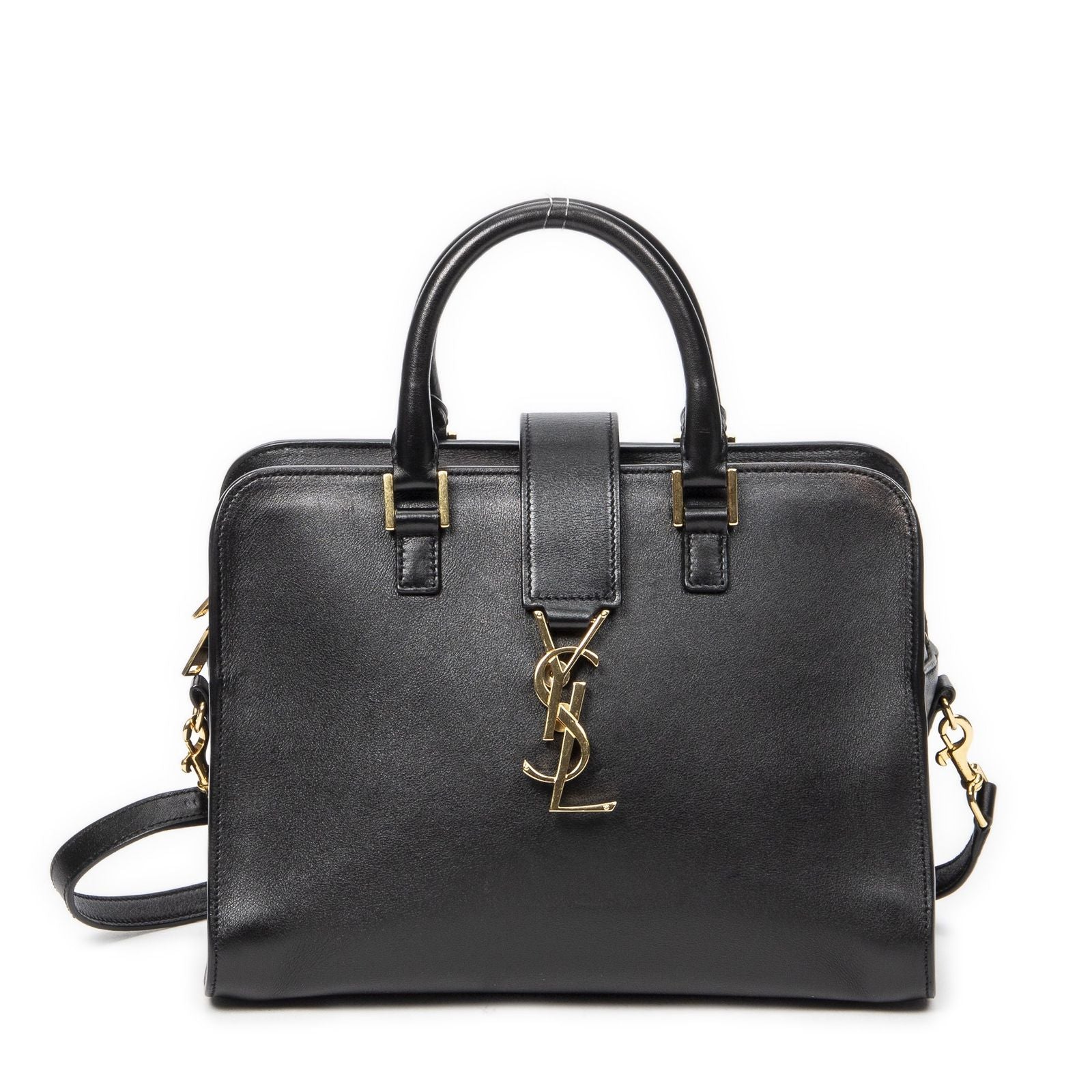Saint Laurent Monogram Cabas Black Calfskin Leather Tote