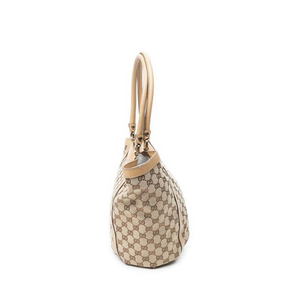 Gucci Medium D Ring Bucket Tote Beige Tan GG Canvas — view 4