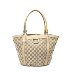 Gucci Medium D Ring Bucket Tote Beige Tan GG Canvas