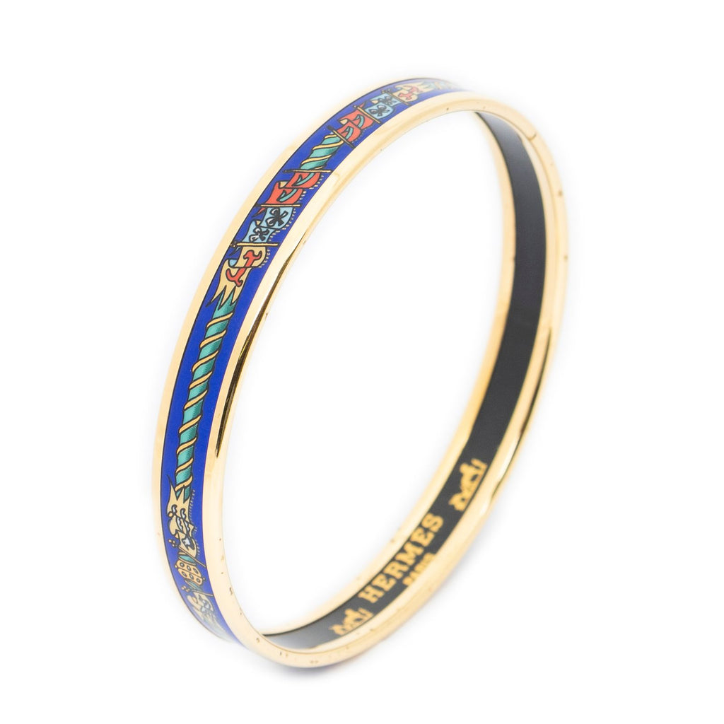 Hermes Enamel Bangle Blue Green Motif Bracelet