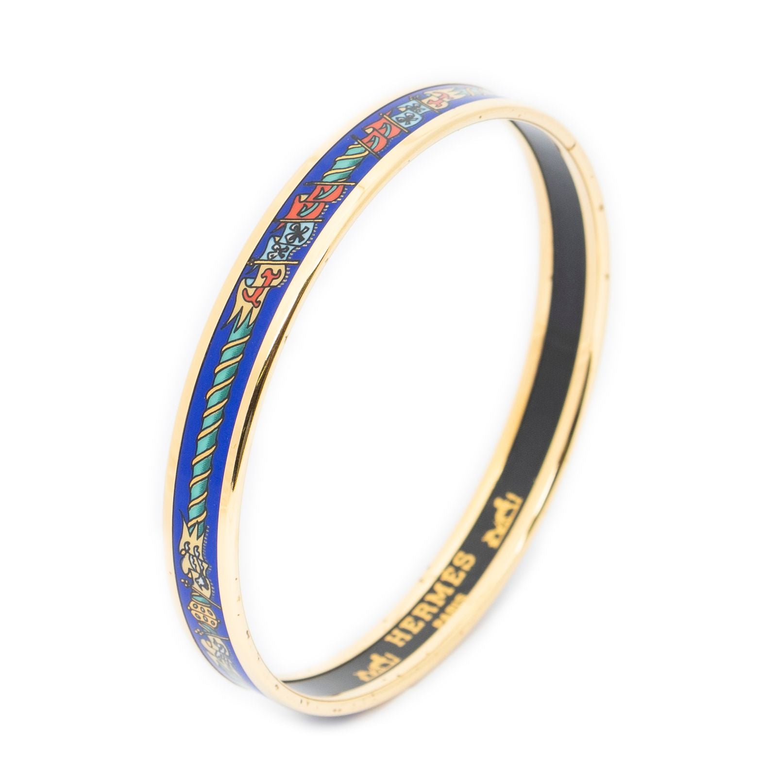 Hermes Enamel Bangle Blue Green Motif Bracelet