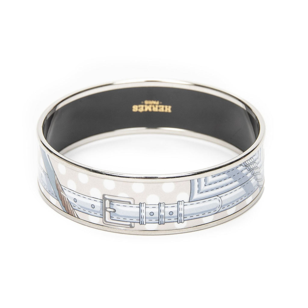 Hermes Enamel Bangle Light Blue Silver Plating Bracelet — view 3