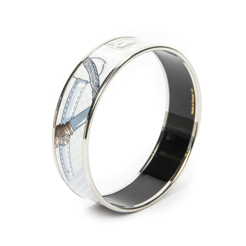 Hermes Enamel Bangle Light Blue Silver Plating Bracelet