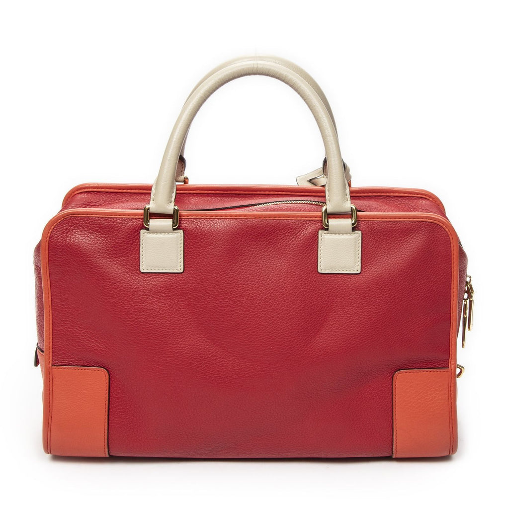 Loewe Amazona Red Orange White Grain Calf Leather Handbag — view 5