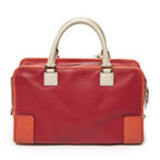 Loewe Amazona Red Orange White Grain Calf Leather Handbag — view 5