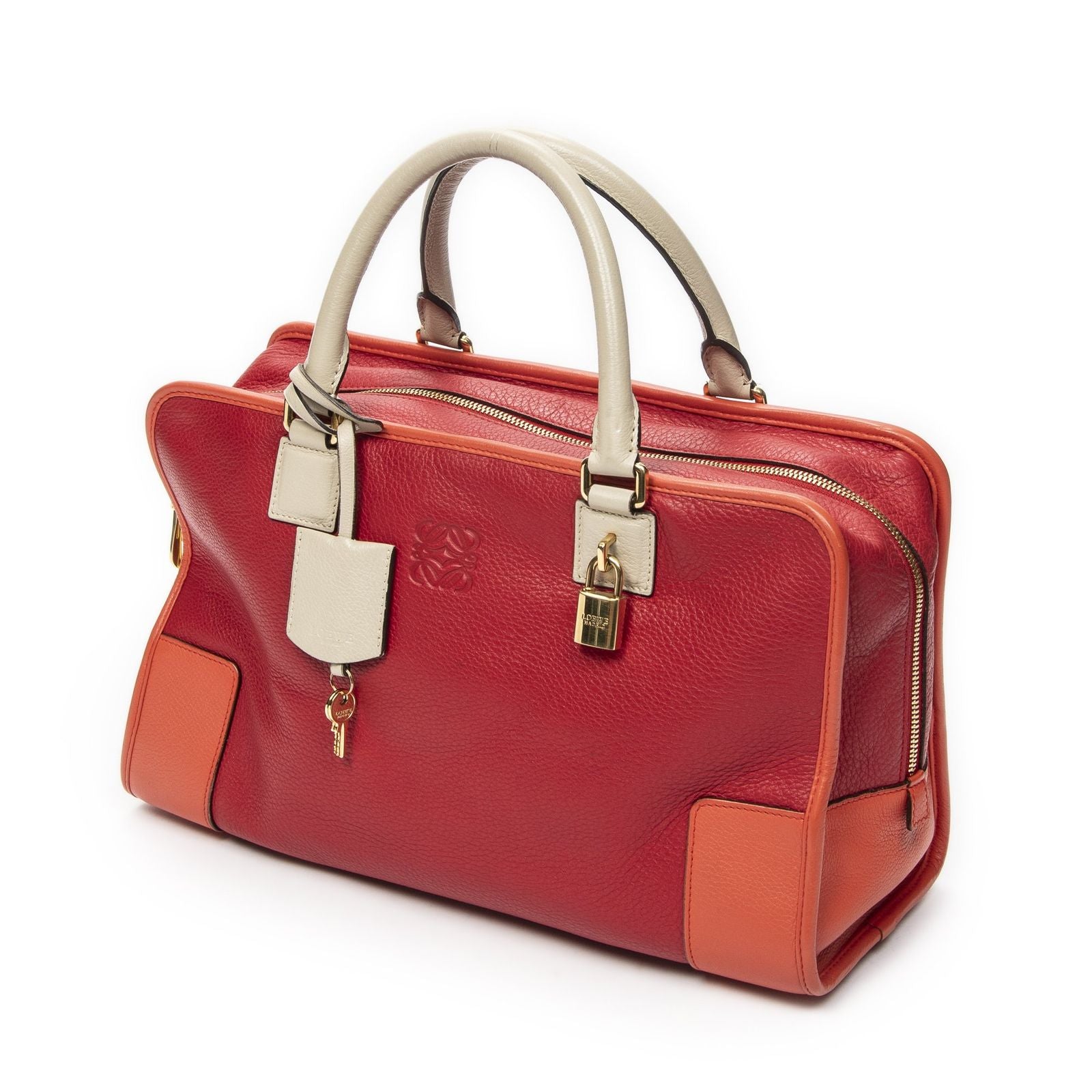Loewe Amazona Red Orange White Grain Calf Leather Handbag — view 2