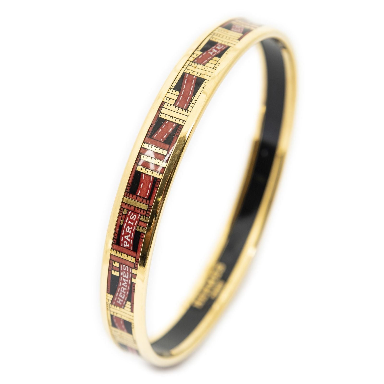 Hermes Enamel Bangle Red Gold Ribbon Motifa Bracelet