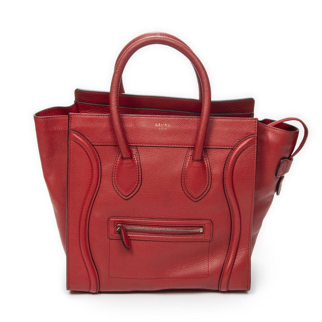Celine Mini Luggage Red Grain Calf Skin Leather