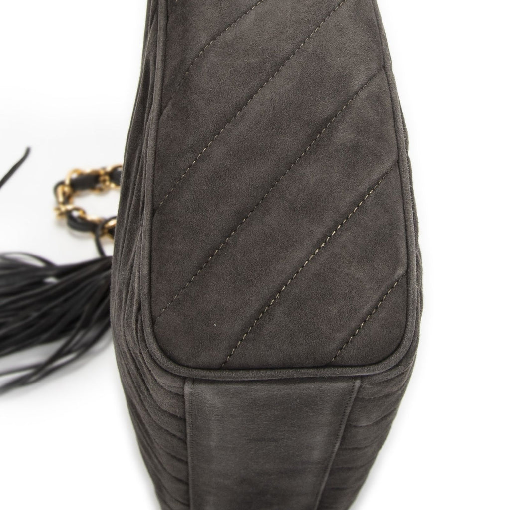 Chanel CC Tassel Camera Bag Gray Quilted Suede Leather — view 8