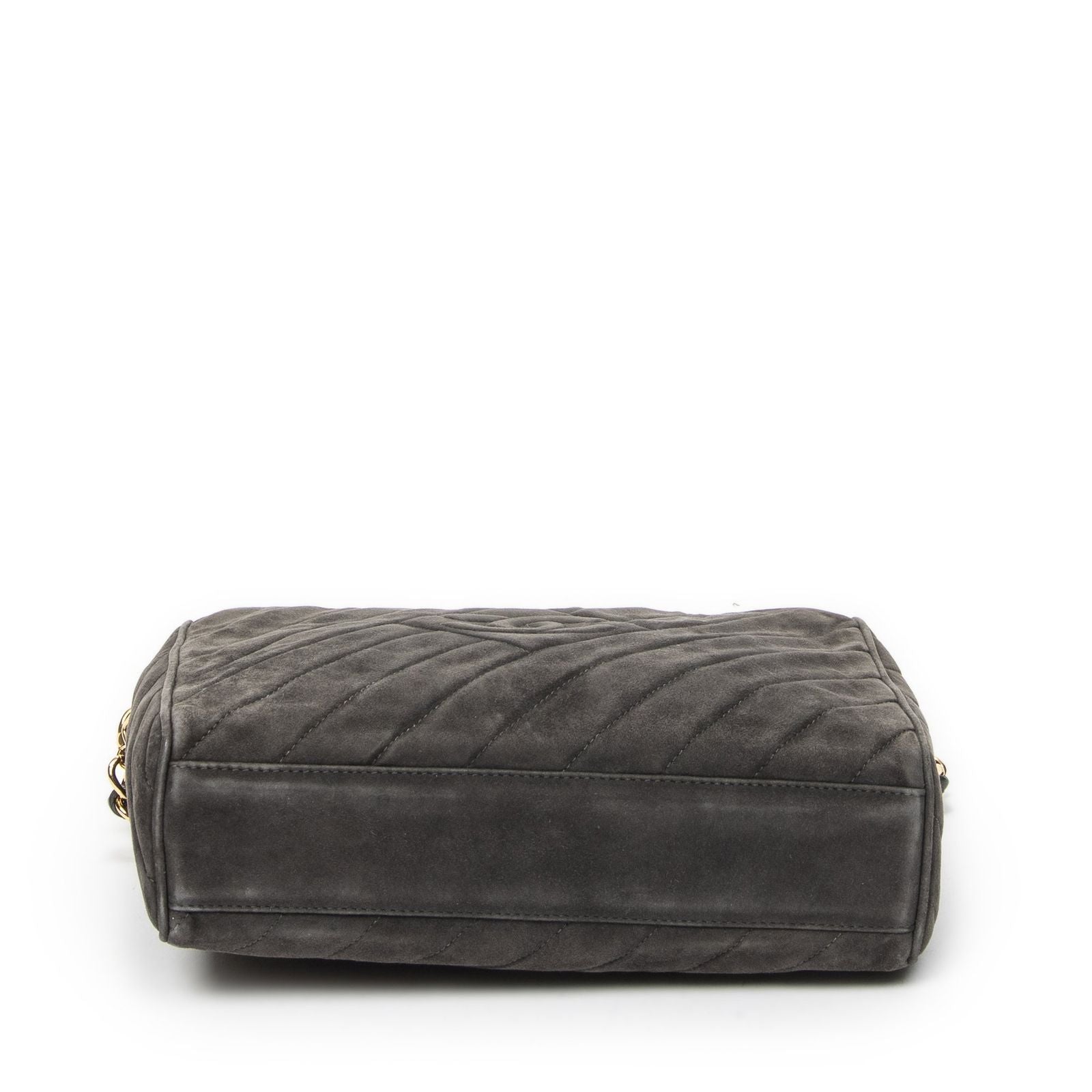 Chanel CC Tassel Camera Bag Gray Quilted Suede Leather — view 6