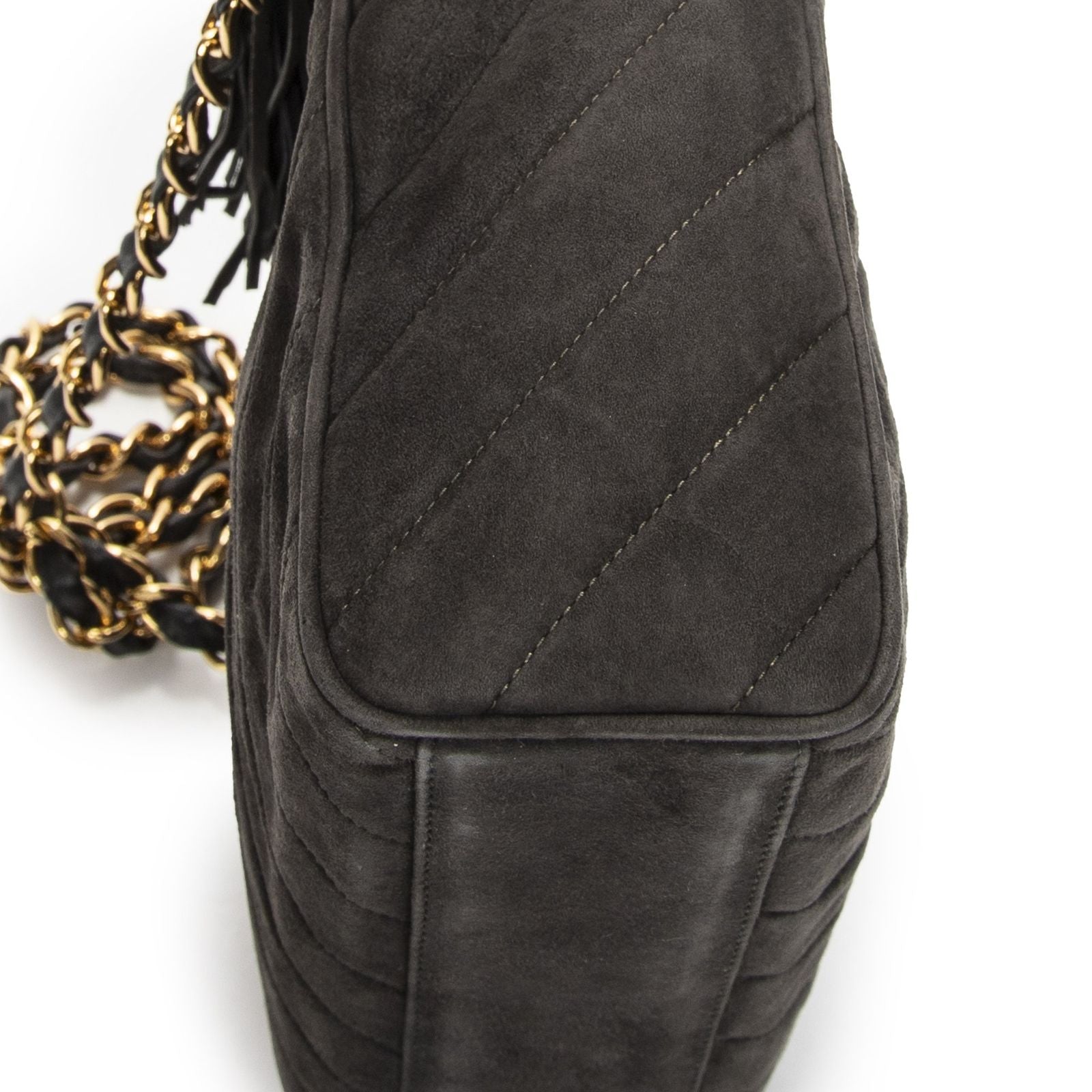 Chanel CC Tassel Camera Bag Gray Quilted Suede Leather — view 7