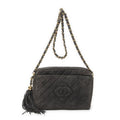 Chanel CC Tassel Camera Bag Gray Quilted Suede Leather