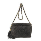 Chanel CC Tassel Camera Bag Gray Quilted Suede Leather