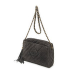 Chanel CC Tassel Camera Bag Gray Quilted Suede Leather — view 2