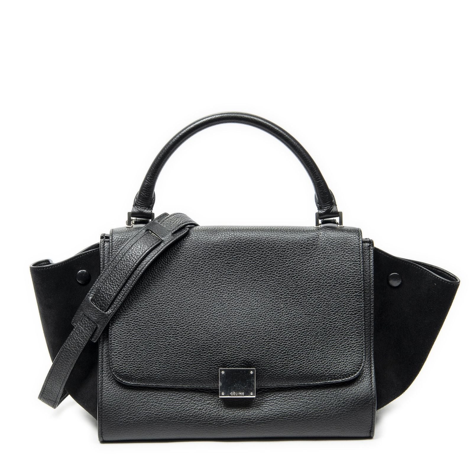 Celine Small Medium Swing Black Grain Calf Skin Leather Shoulder