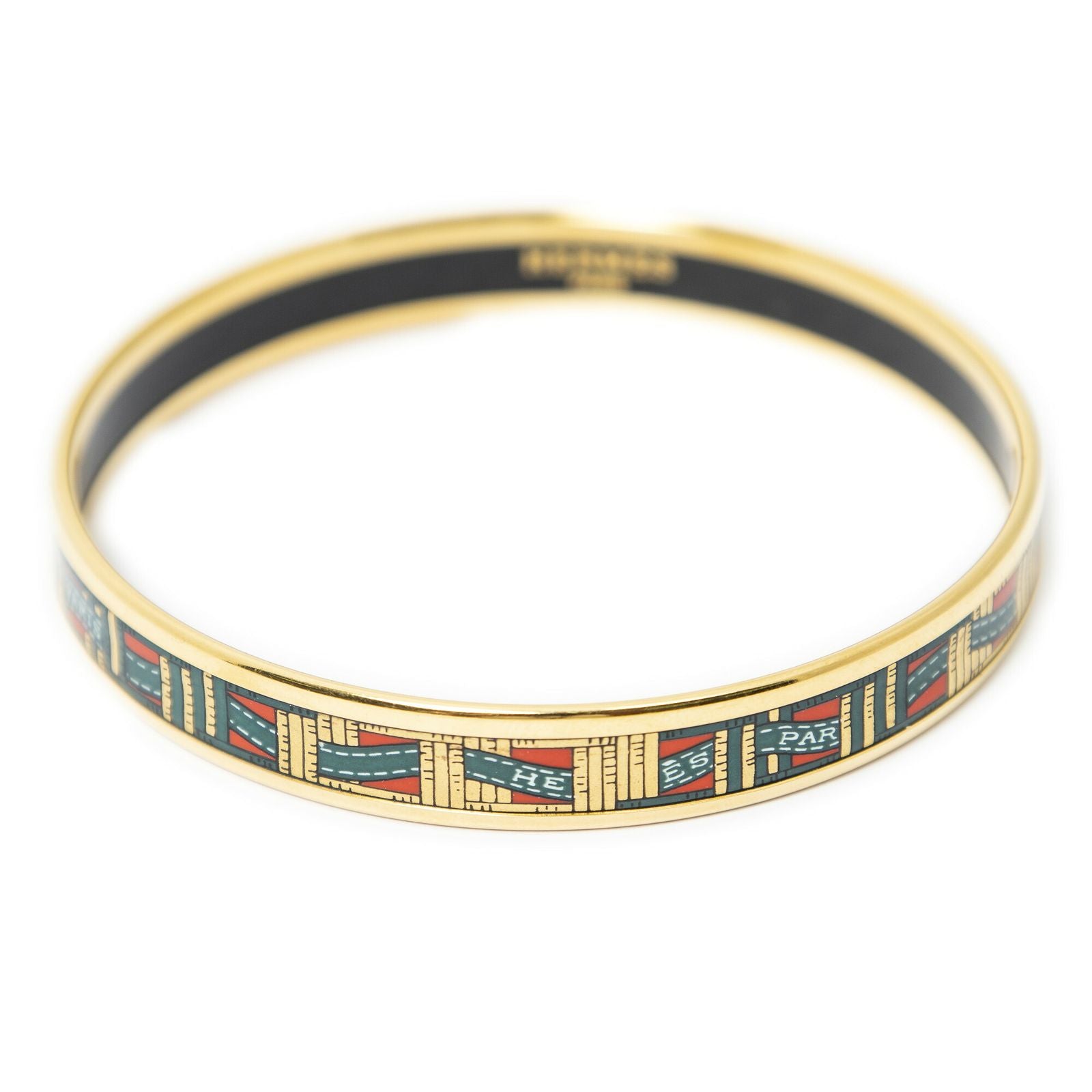Hermes Enamel Bangle Green Ribbon Motifa Bracelet — view 2