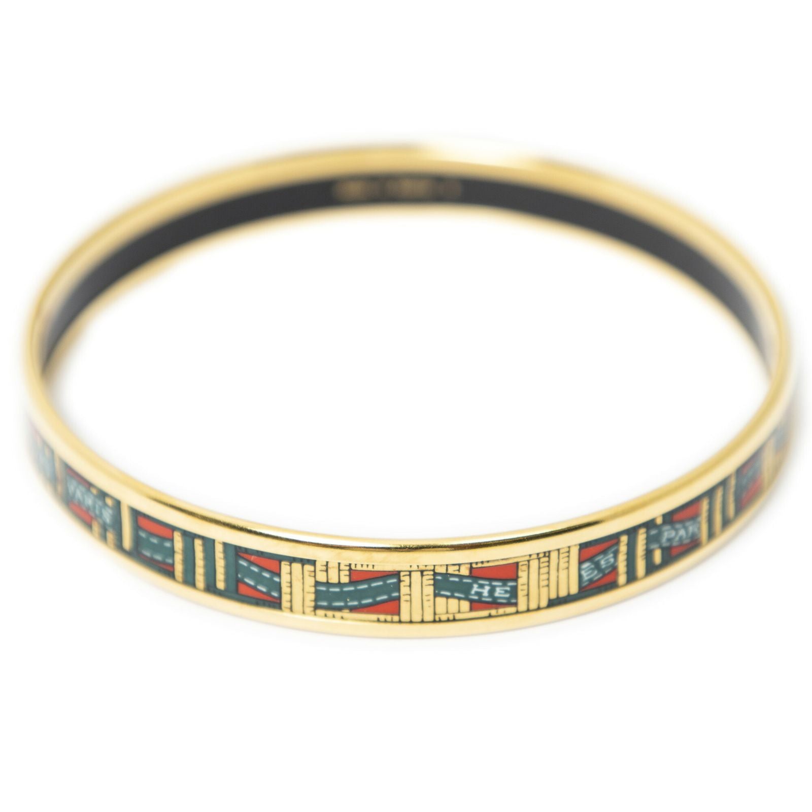 Hermes Enamel Bangle Green Ribbon Motifa Bracelet — view 3