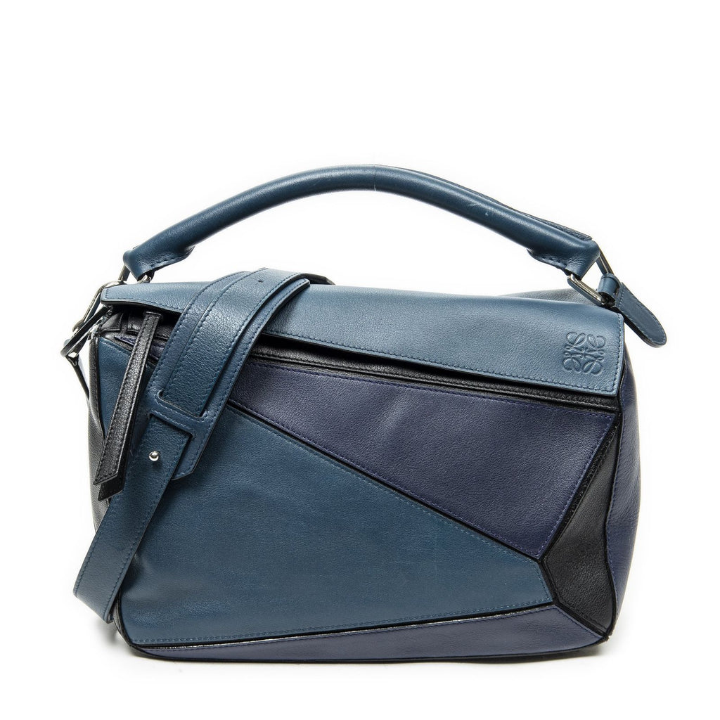 Loewe Puzzle Bag Blue Black Calfskin Leather