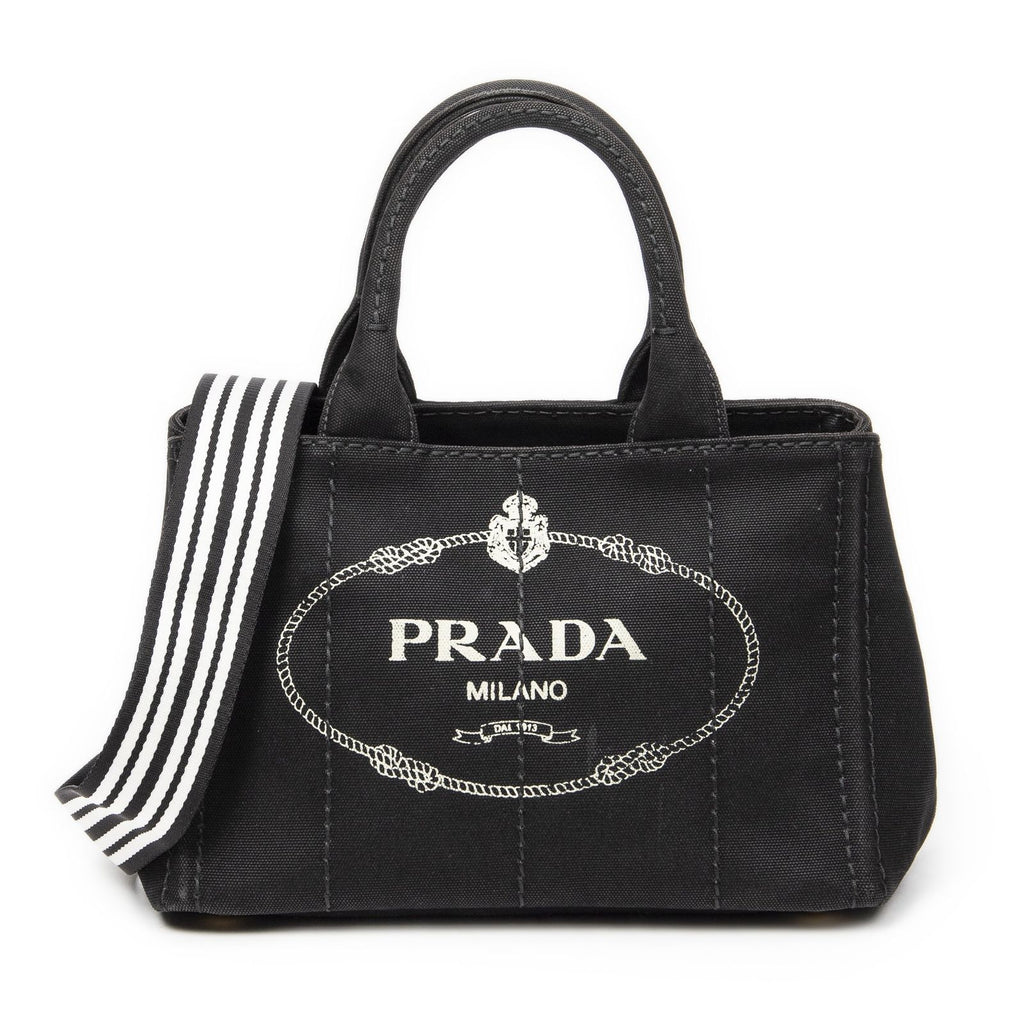 Prada Canapa Small Tote Black Canvas