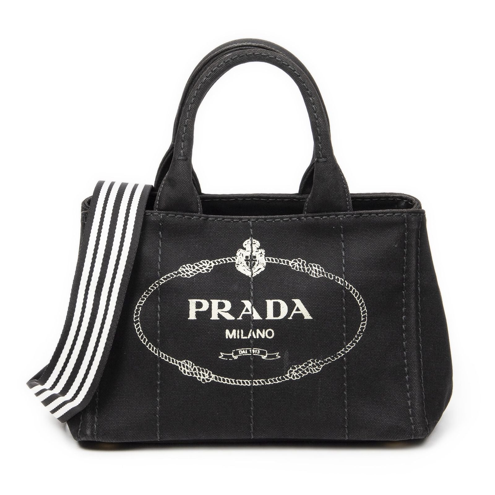 Prada Canapa Small Tote Black Canvas