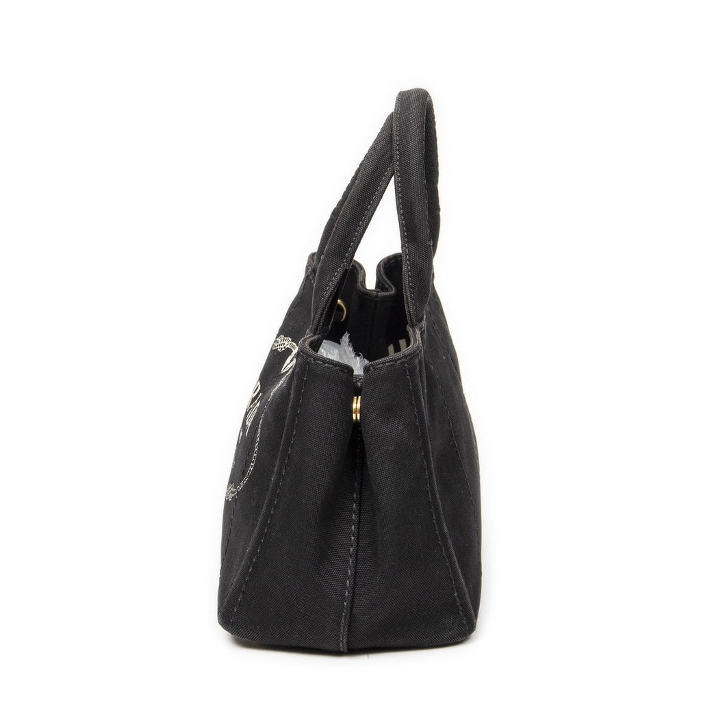 Prada Canapa Small Tote Black Canvas — view 3