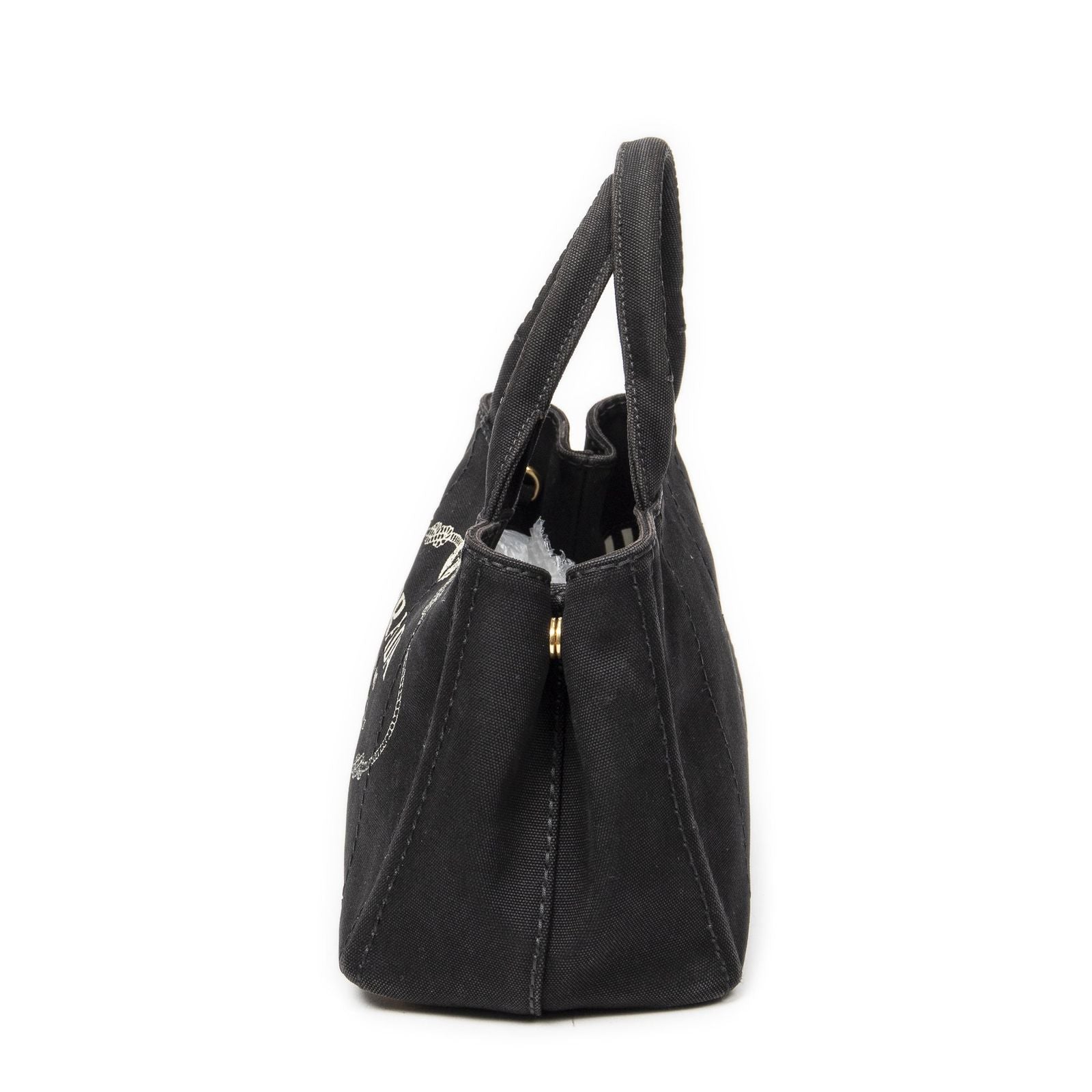 Prada Canapa Small Tote Black Canvas — view 3