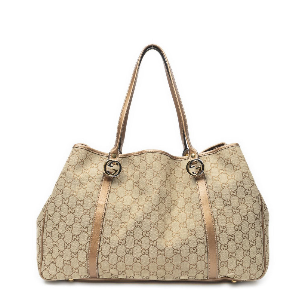 Gucci Large Twins Tote Beige Brown Metallic GG Canvas