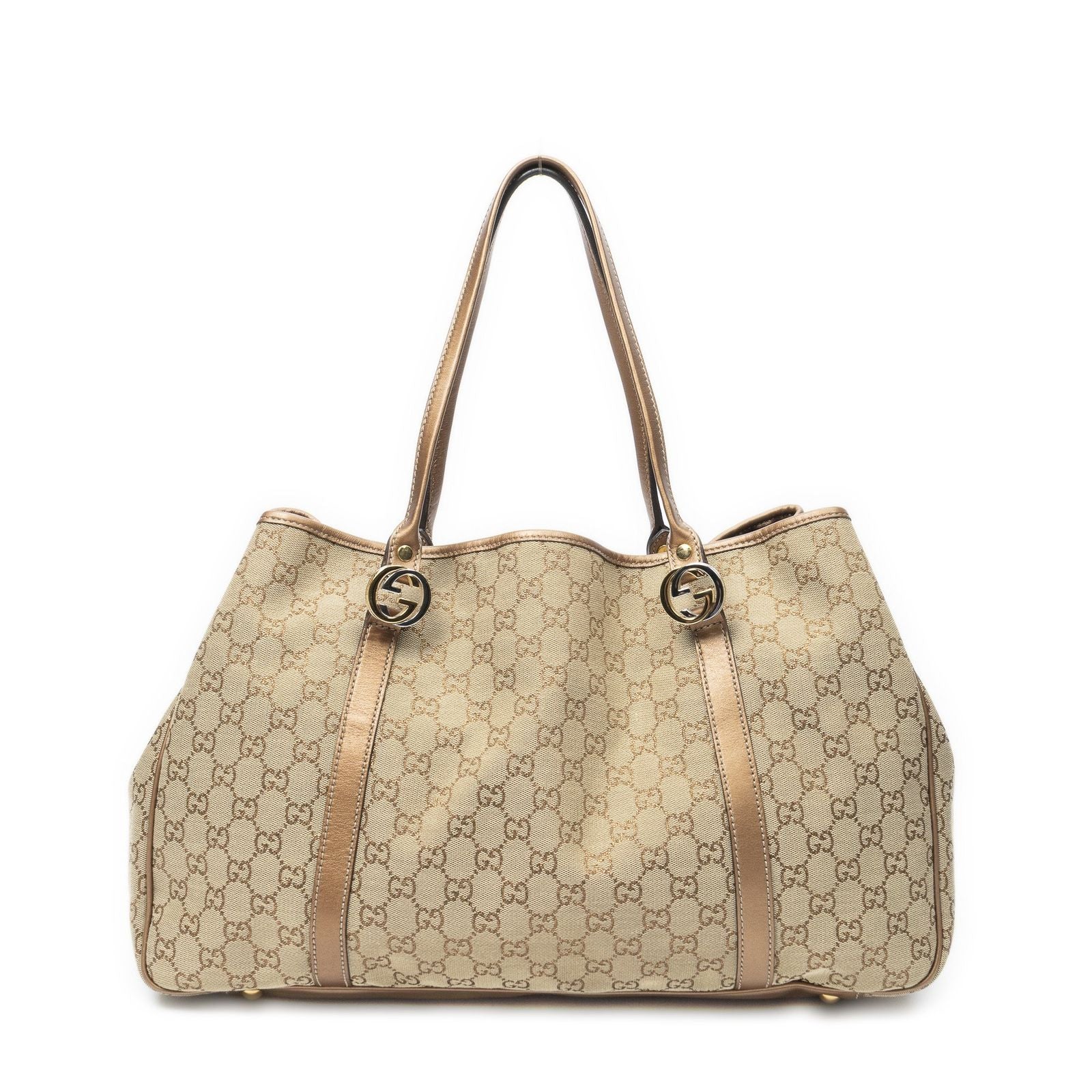 Gucci Large Twins Tote Beige Brown Metallic GG Canvas