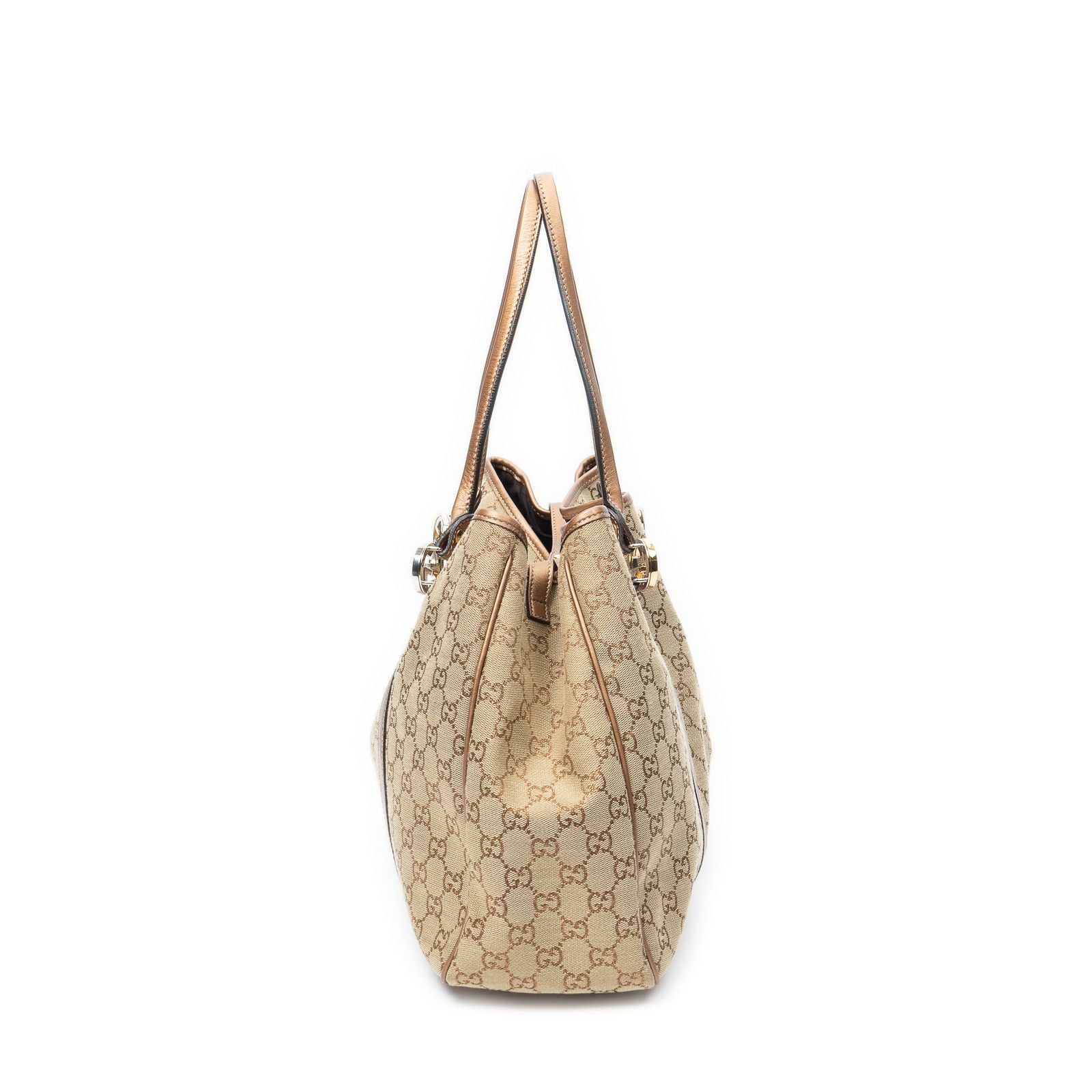 Gucci Large Twins Tote Beige Brown Metallic GG Canvas — view 4