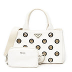 Prada Canapa Tote Ivory Grommet Canvasa