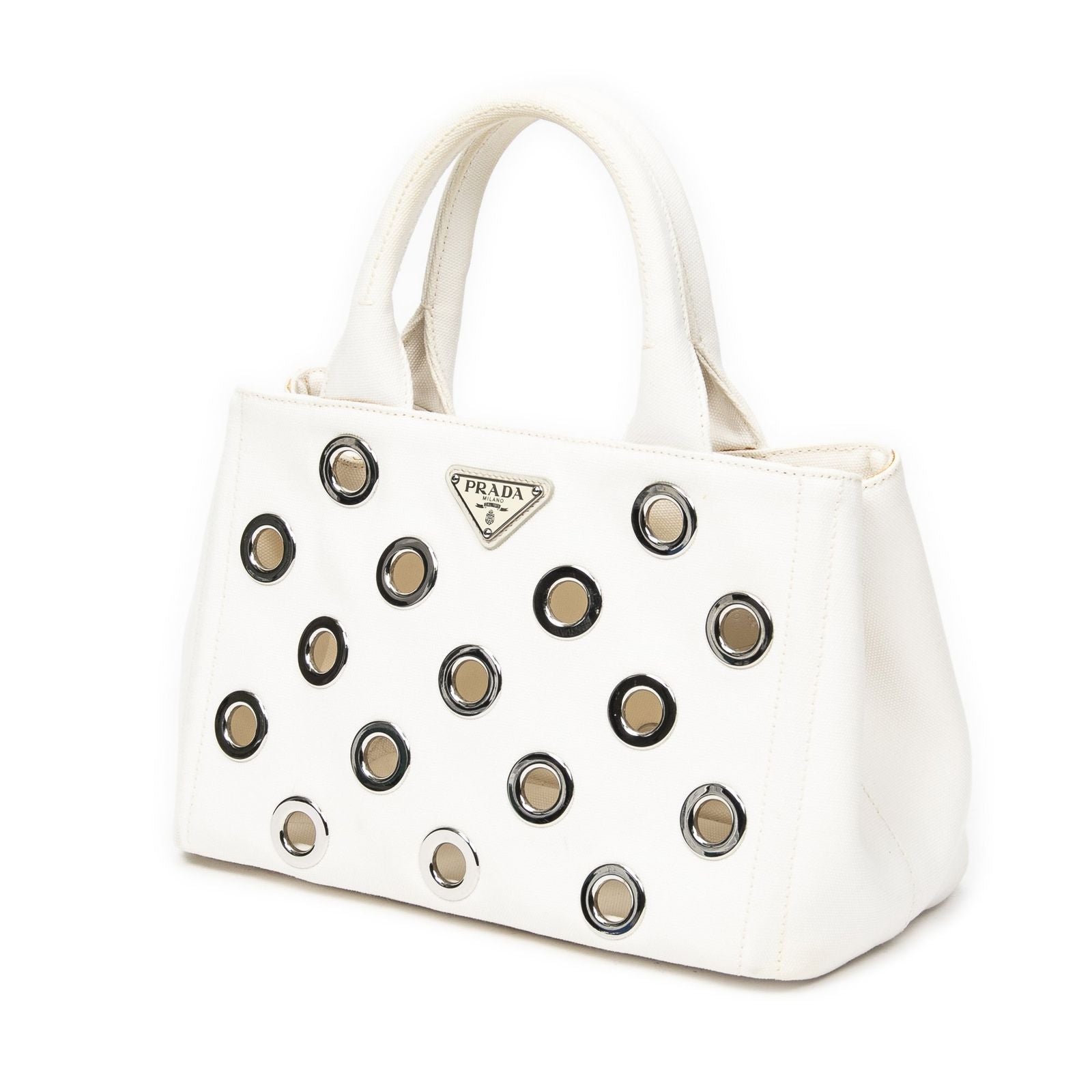 Prada Canapa Tote Ivory Grommet Canvasa — view 2