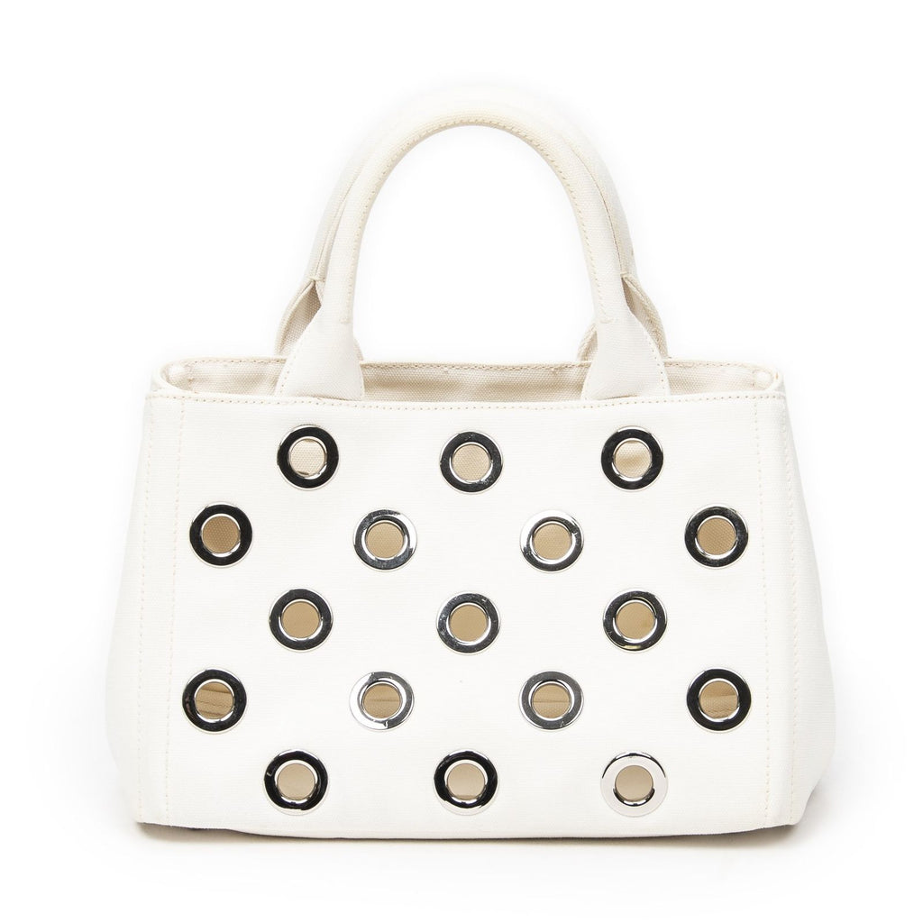 Prada Canapa Tote Ivory Grommet Canvasa — view 5