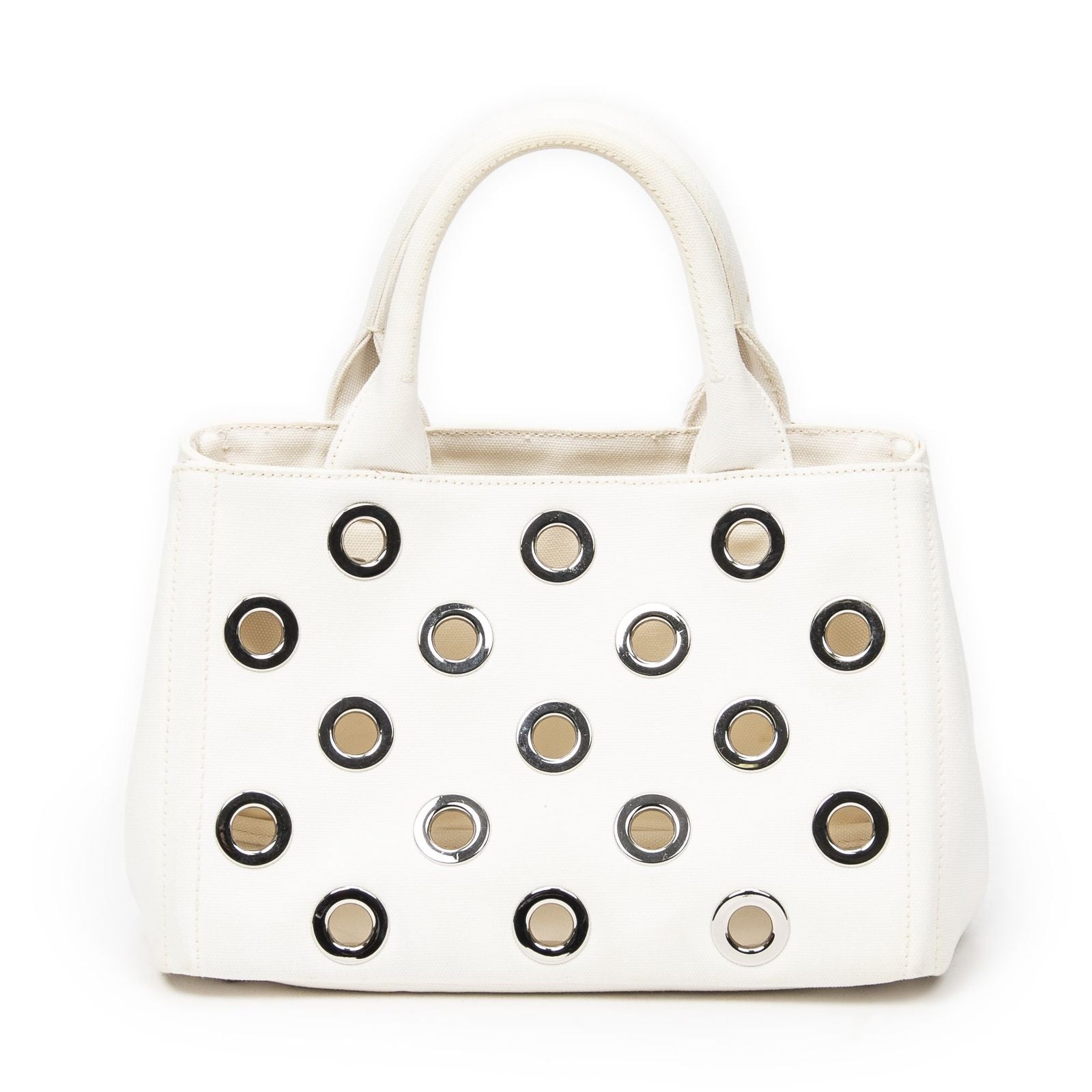 Prada Canapa Tote Ivory Grommet Canvasa — view 5