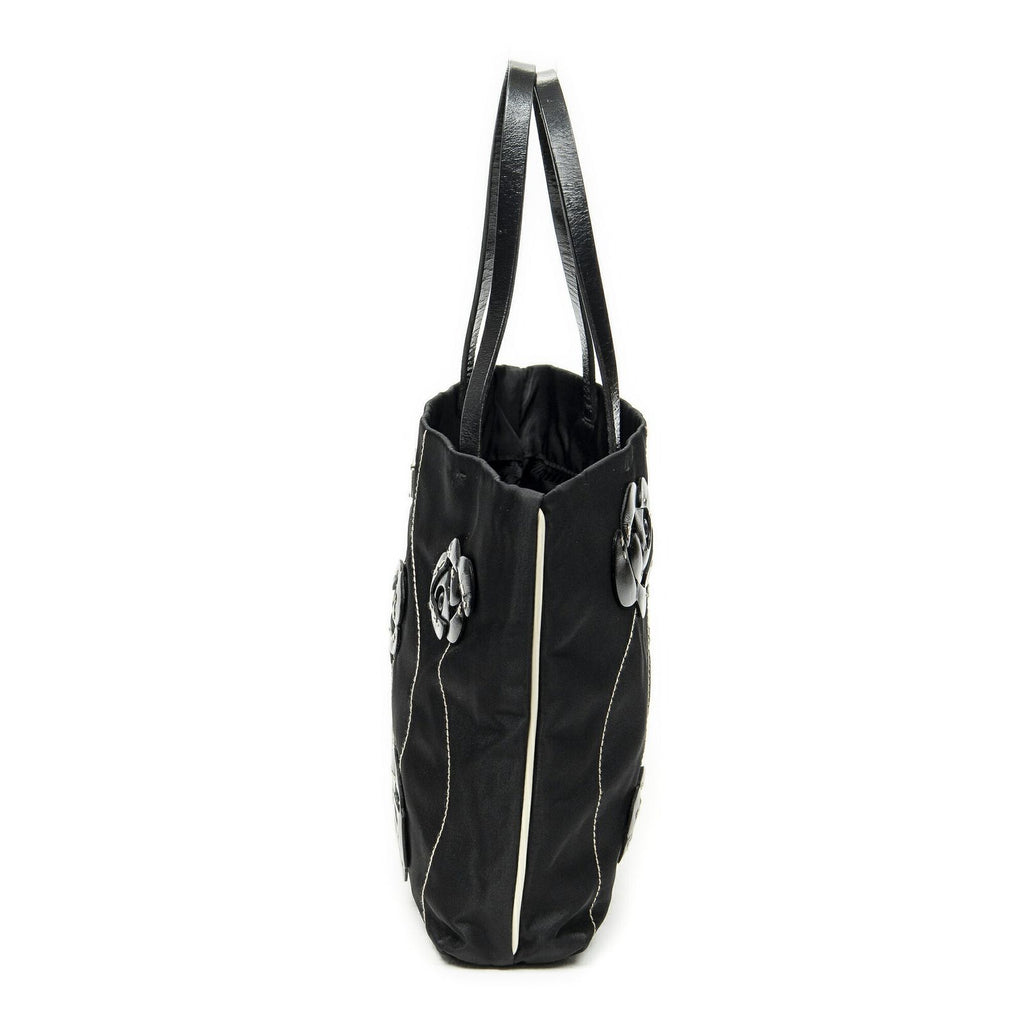Prada Small Floral Applique Tote Black Bro Canvas — view 3