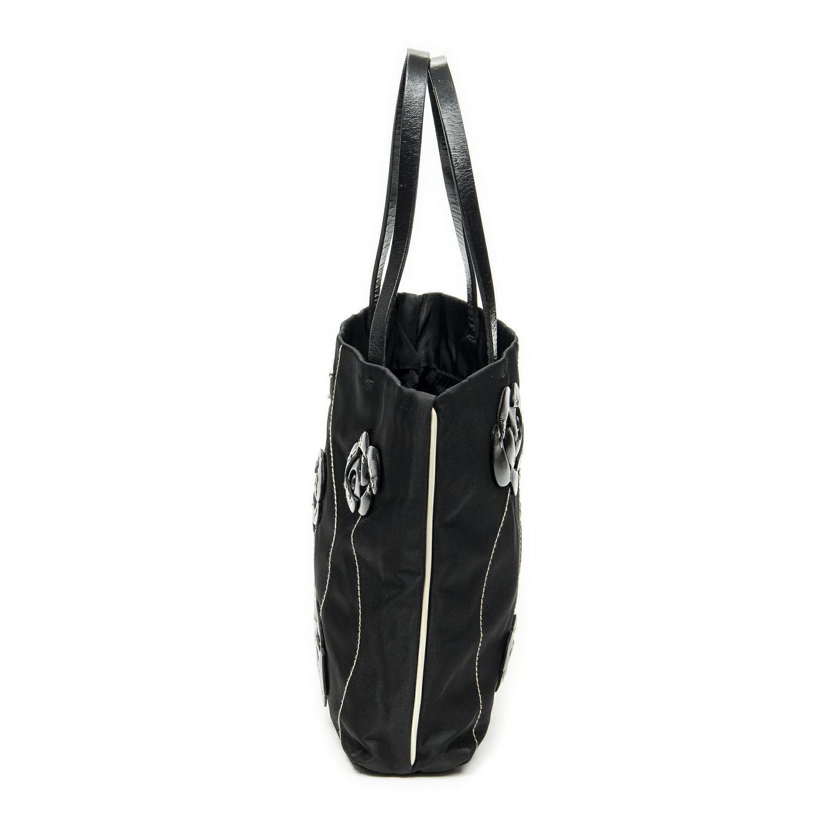 Prada Small Floral Applique Tote Black Bro Canvas — view 3