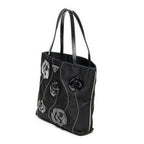 Prada Small Floral Applique Tote Black Bro Canvas — view 2